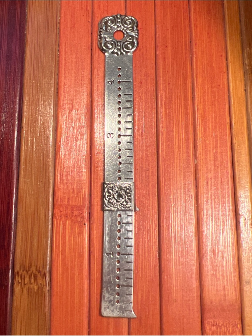 Victorian Silver Hem 4" Gauge Sewing Rule With Slide Pelouze Mfg Co Chicago 1894
